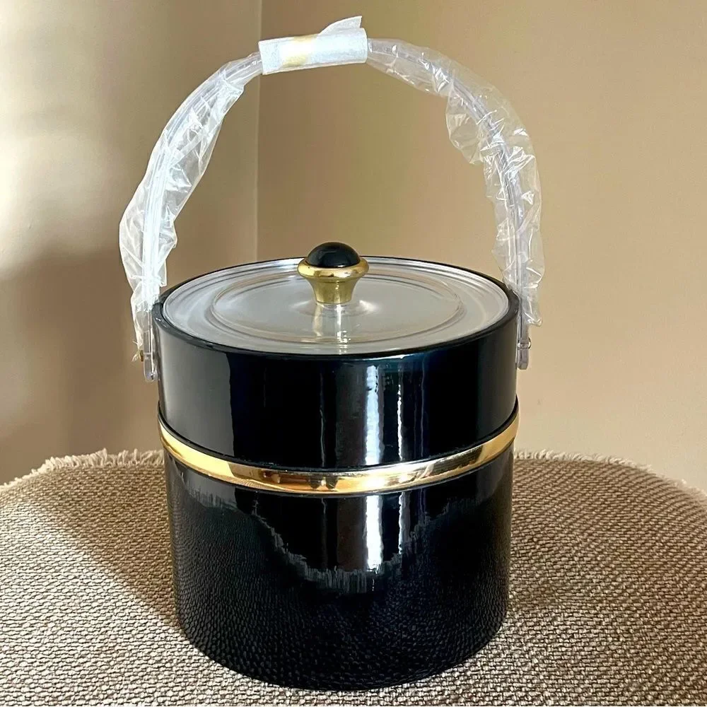 Vintage Culver Black Vinyl & Gold Ice Bucket